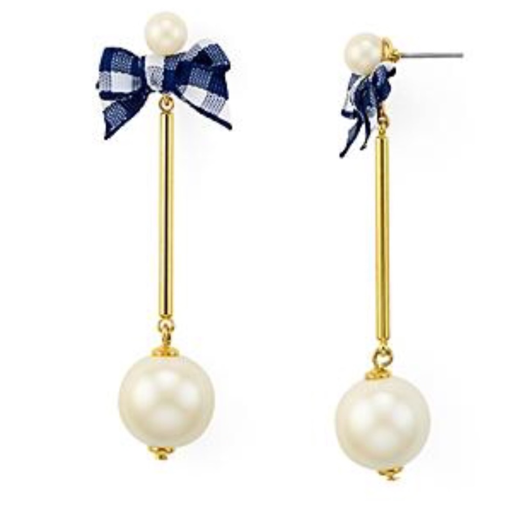 $68 Kate Spade pretty pearly linear earrings gingham